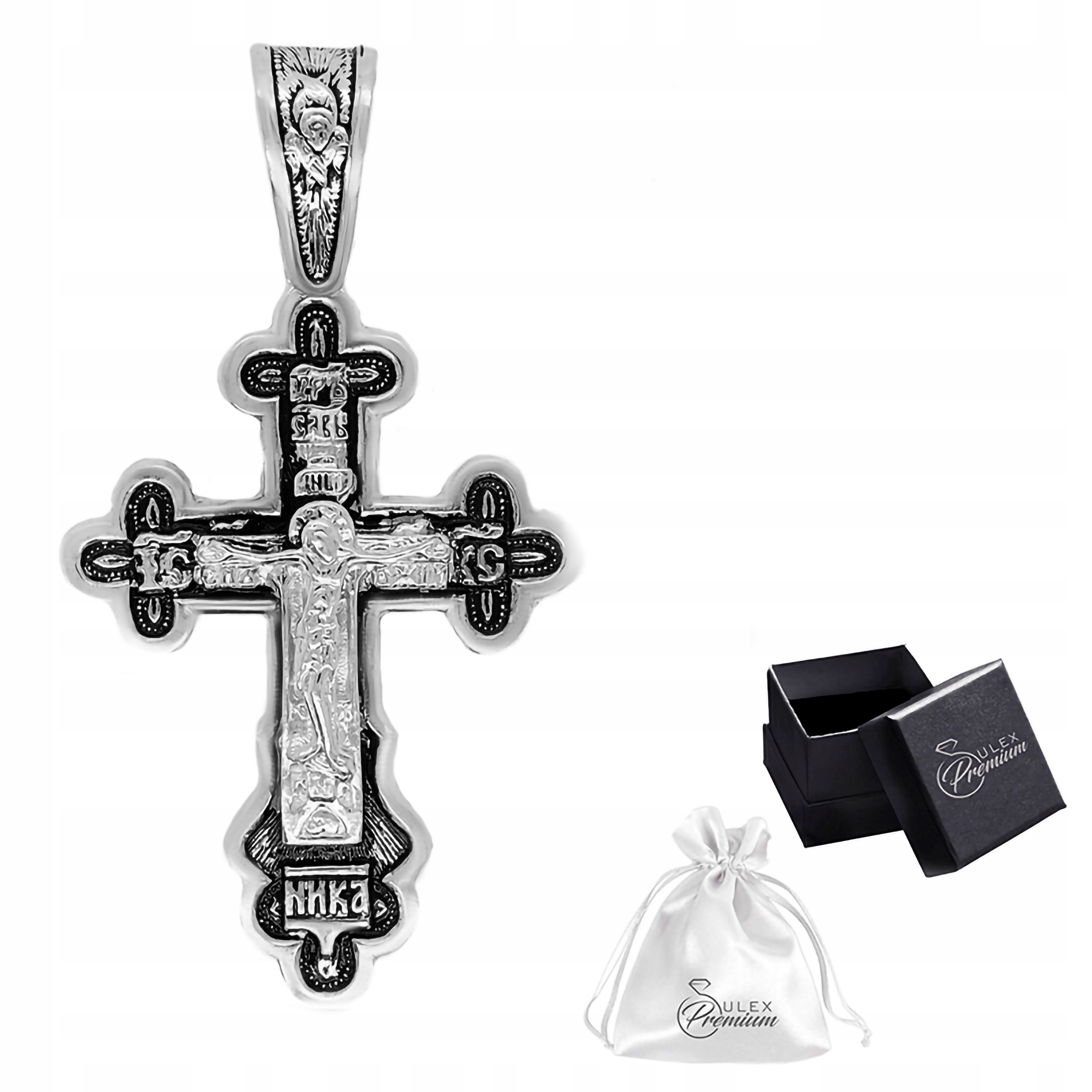 Stříbrný kříž ryzost 925 Pravoslavný s Ježíšem Kristem k tlustým řetězům