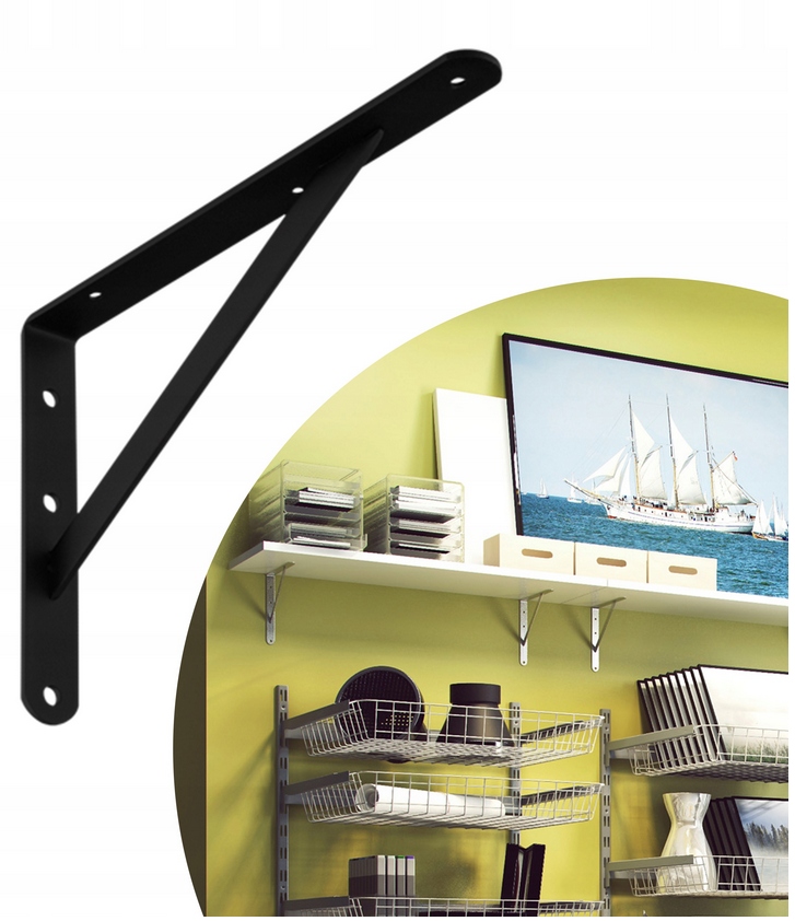 Кронштейн полки стальной усиленный черный 400X250