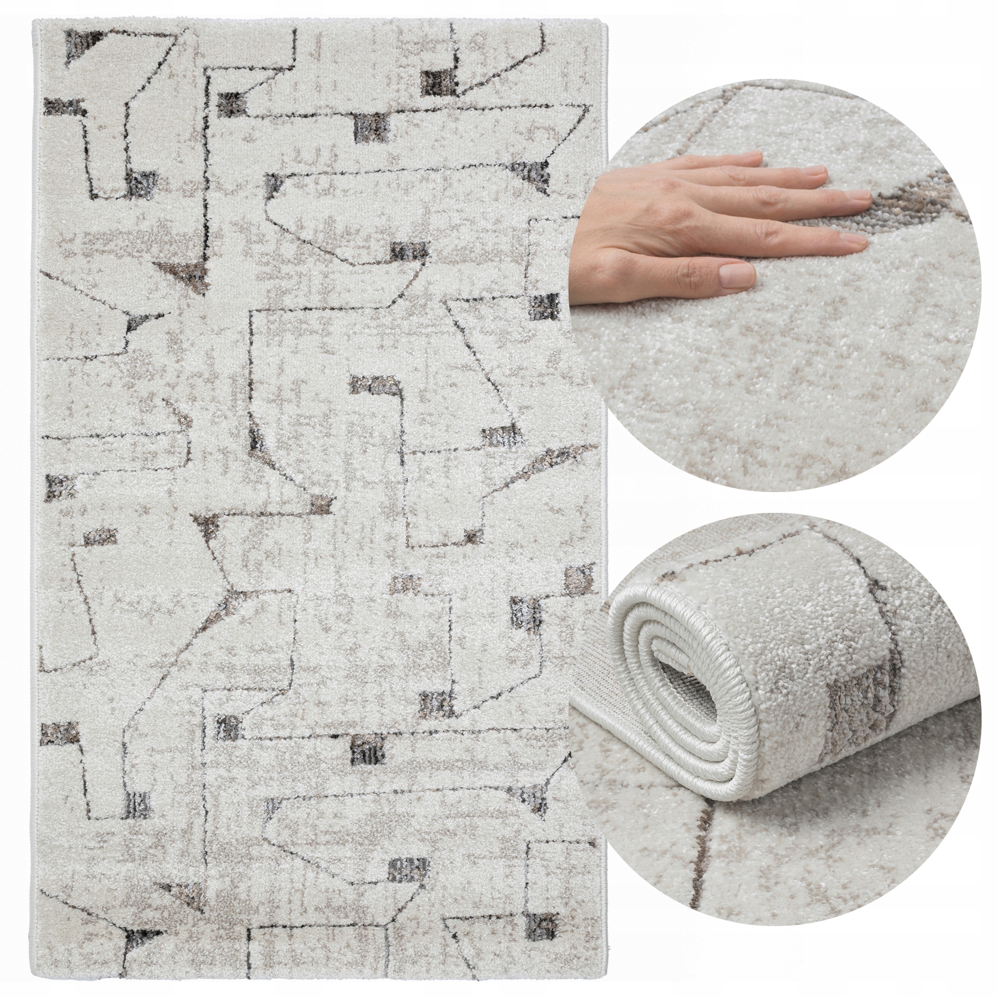 Koberec Koberec Běhoun Moderní Krémový 60x100 cm Světlý Elegantní Pěkný 3D vzor