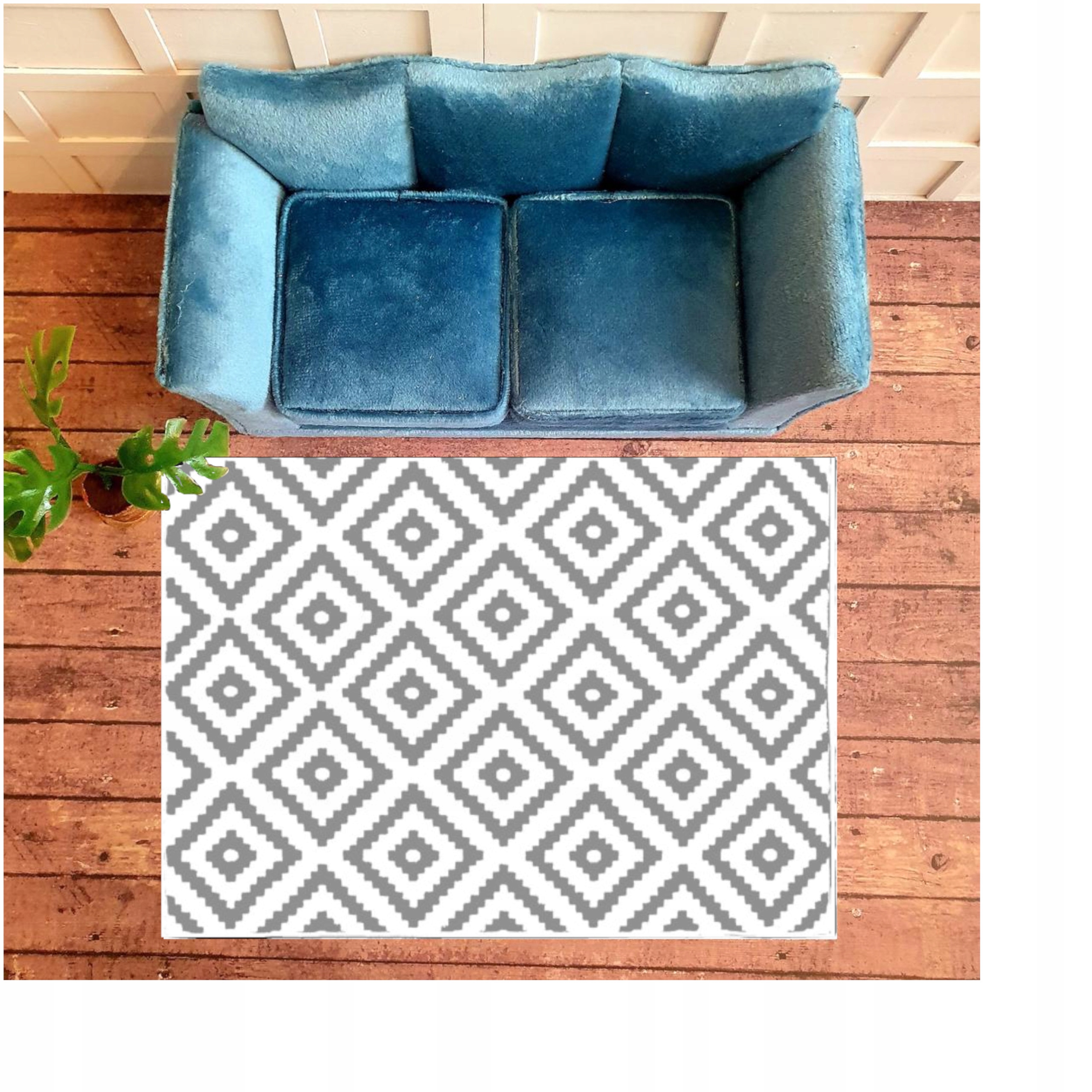 Dywan Pluszowy Włos 180x250 Boho Szaro Białe Rąby