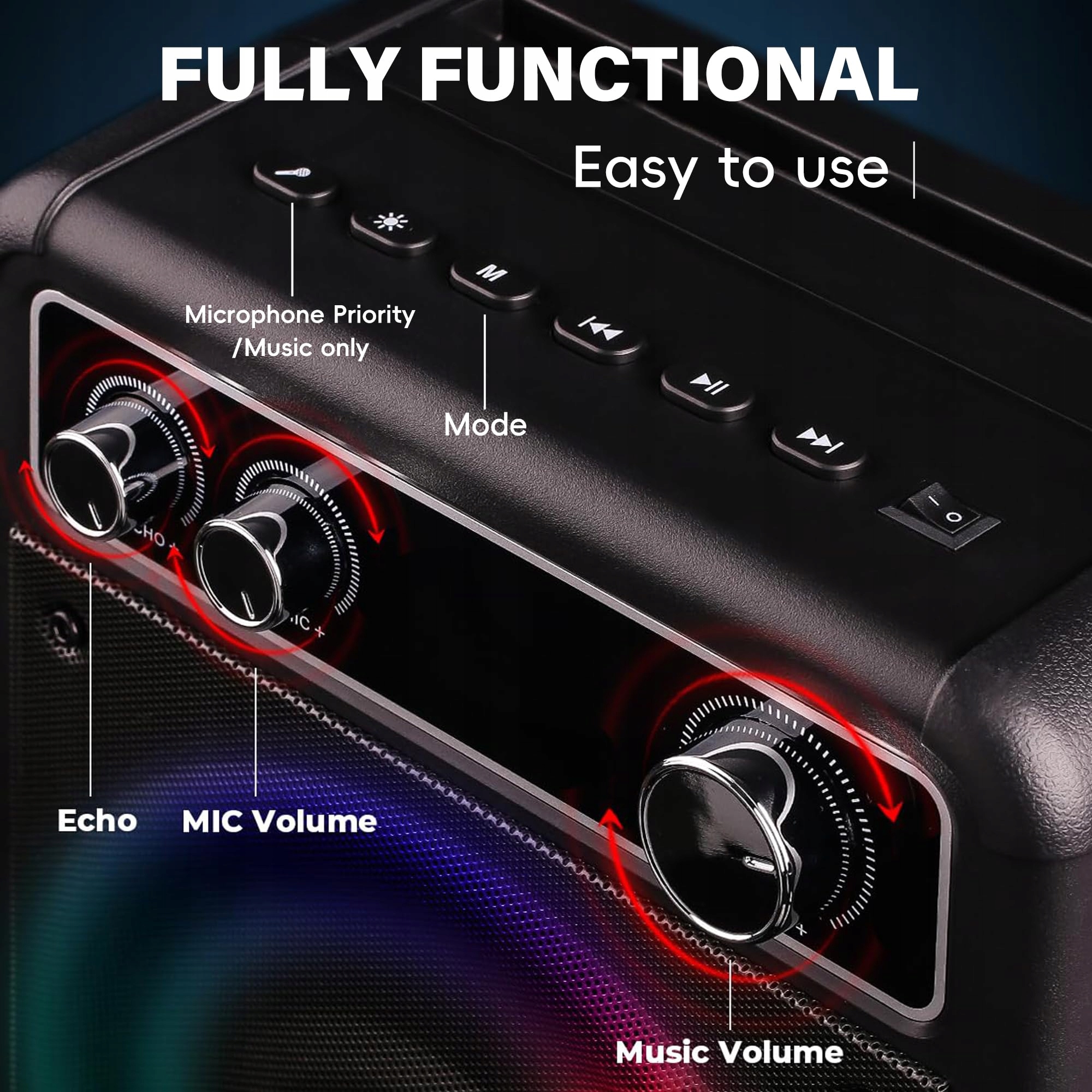 ANKUKA Przenośna Maszyna Karaoke Bluetooth z 2 Mikrofonami LED — miniatura 3