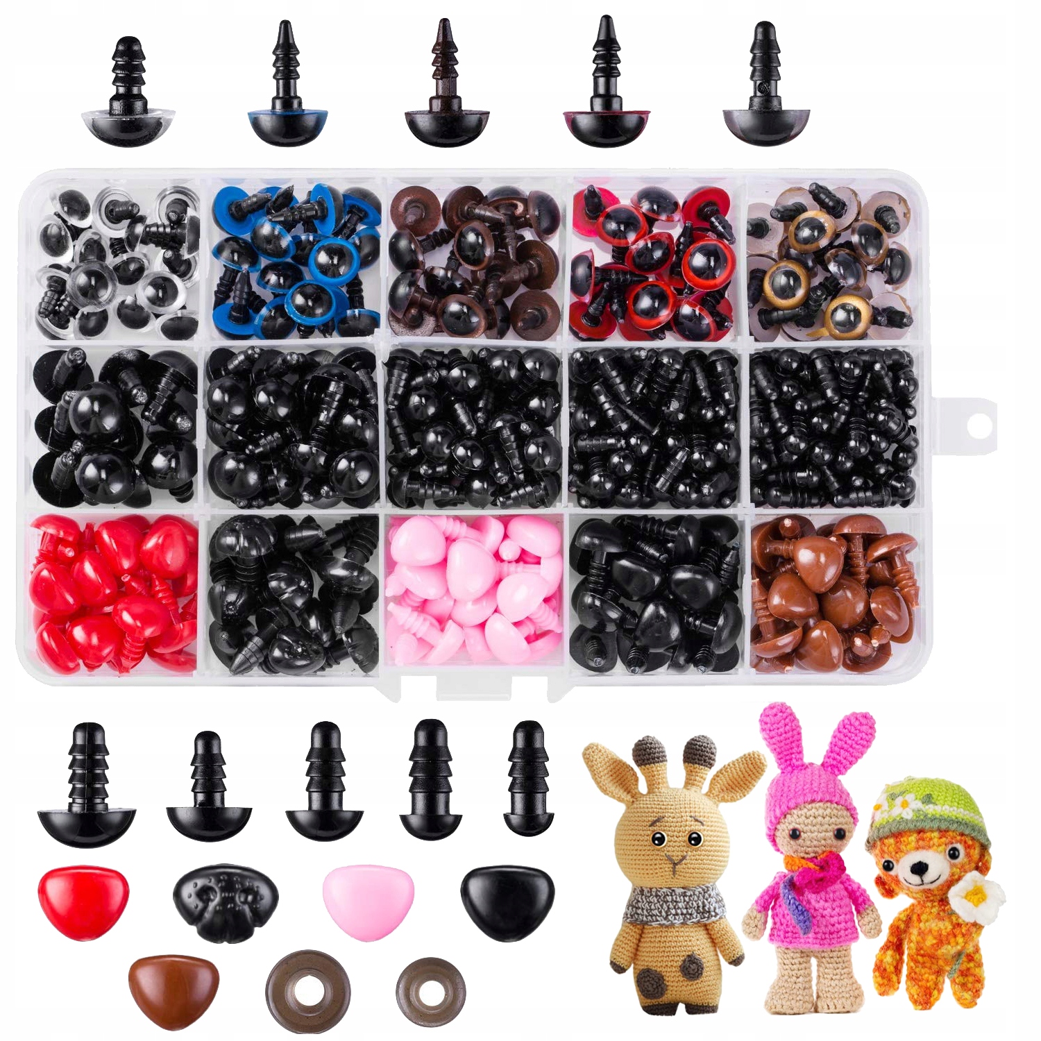 OCZY DO MASKOTEK 752el BEZPIECZNE OCZKA NOSKI DO ZABAWEK PLUSZAKÓW W ETUI