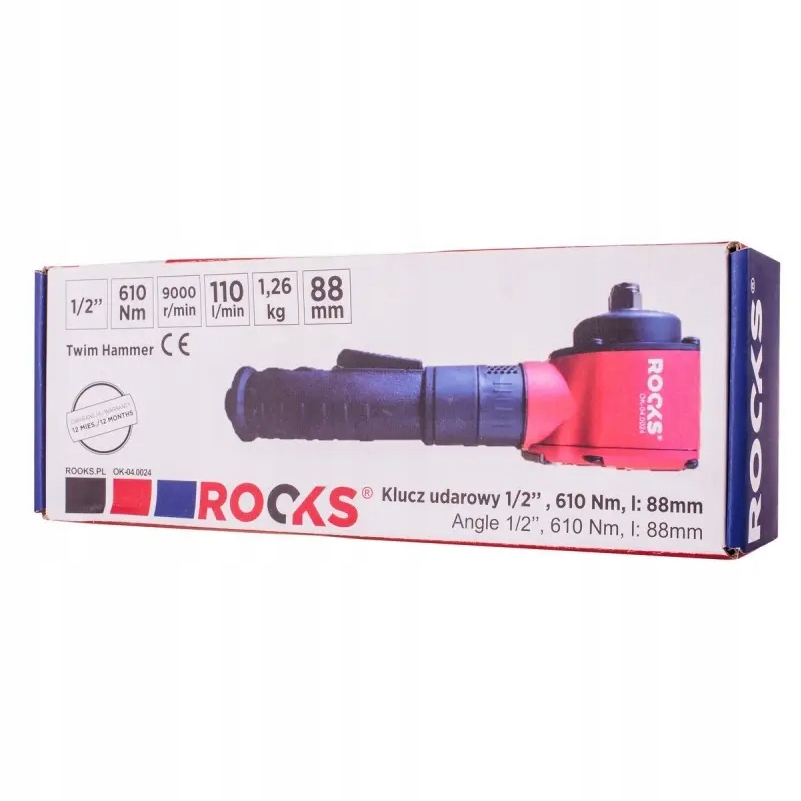 Klucz Udarowy, Kątowy 1/2", 610 Nm, L: 88 Mm Marka Rooks