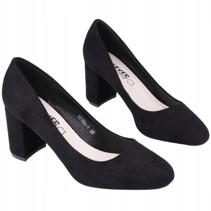 CZARNE CZÓŁENKA DAMSKIE NA SŁUPKU OBCASIE BUTY ZAMSZOWE WKŁ.EKOSKÓRA Marka inna