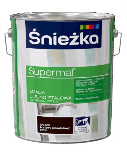Śnieżka Supermal Emalia Olejovo-ftalátová Hnedá Čokoláda Ral 8017 Lesk 10L