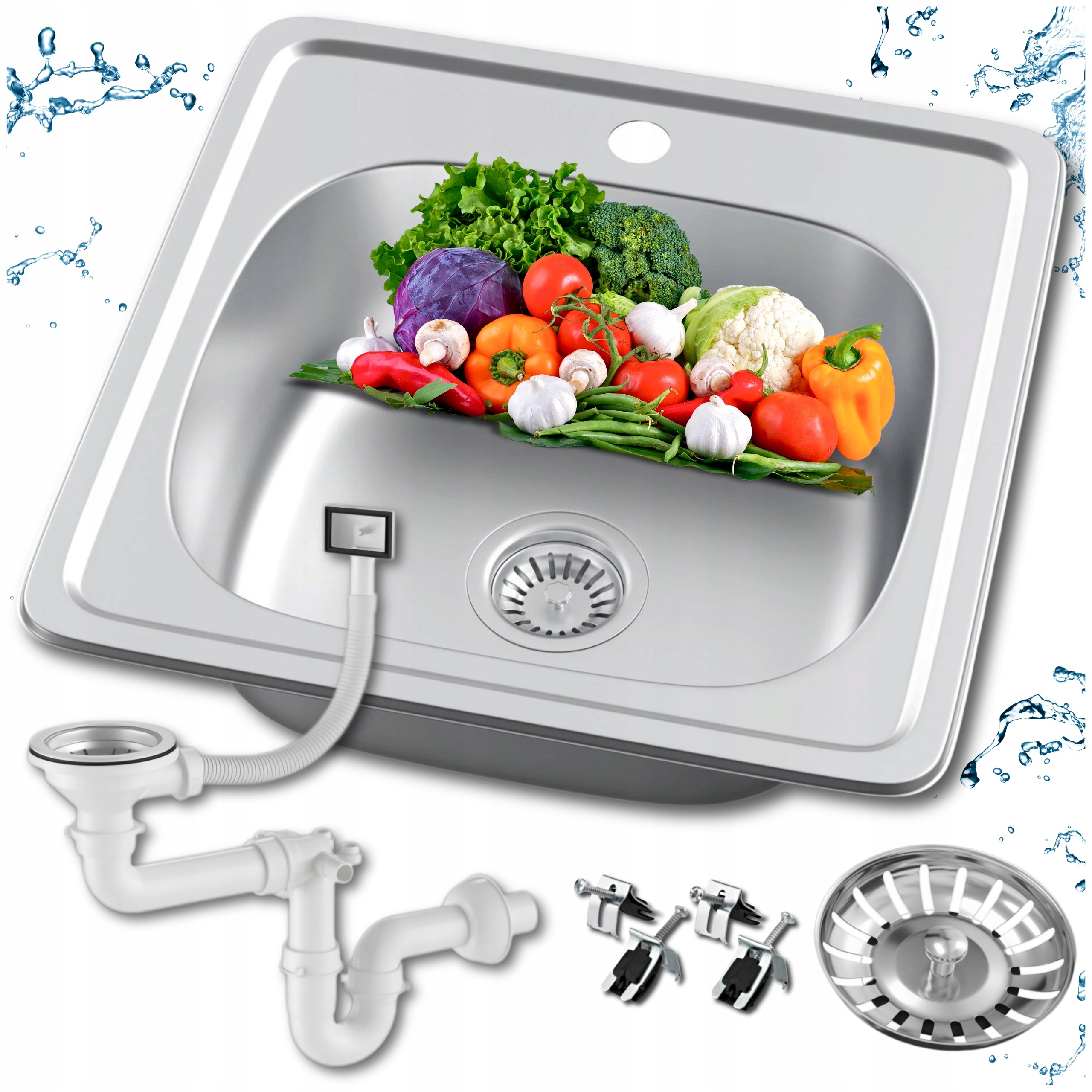 Zlewozmywak Stalowy Mały Zlew Kuchenny Jednokomorowy Mini 38x38 Inox Syfon