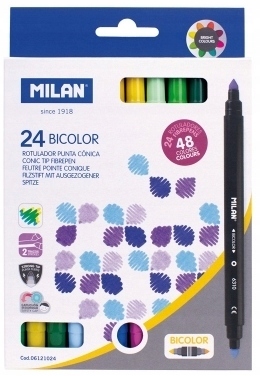 Zestaw FLAMASTRY SZKOLNE dziecięce DWUKOLOROWE 24 Milan NIE PRZEBIJAJĄ