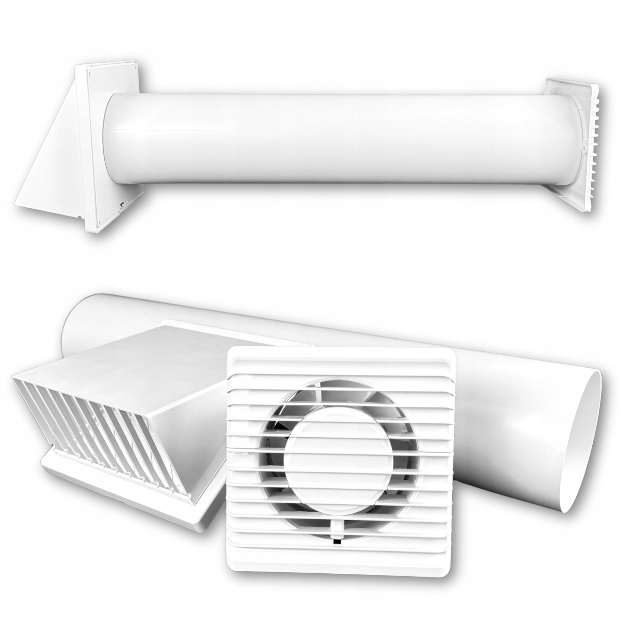 Ventilační sada pro odvětrání ventilátoru přes zeď 125 mm Bílá