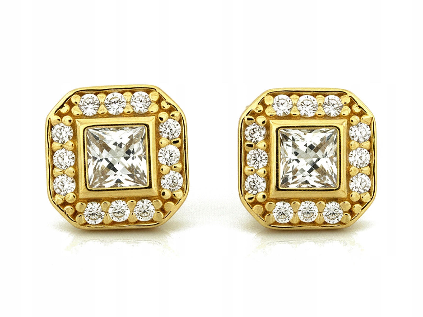 Ženské Zlaté Náušnice 585 čtvercové s bílými zirkony na tyči