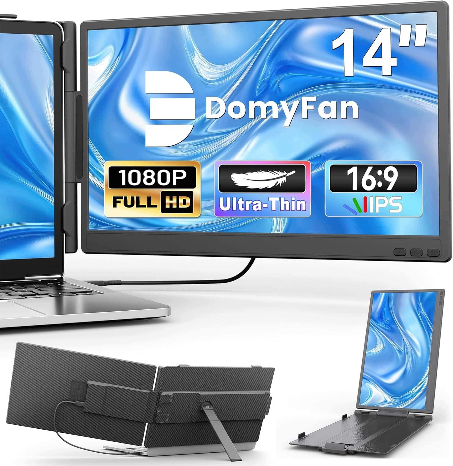 Domyfan Dodatkowy ekran laptopa 14" ultracienki Fhd 1080p Ips Dual