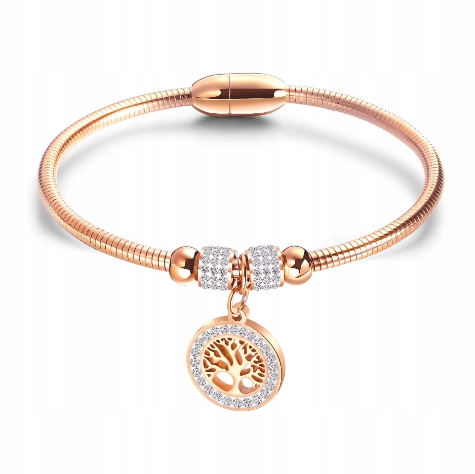 Růžové zlato Náramek Strom života Zirkony Tree of Life Magnetický
