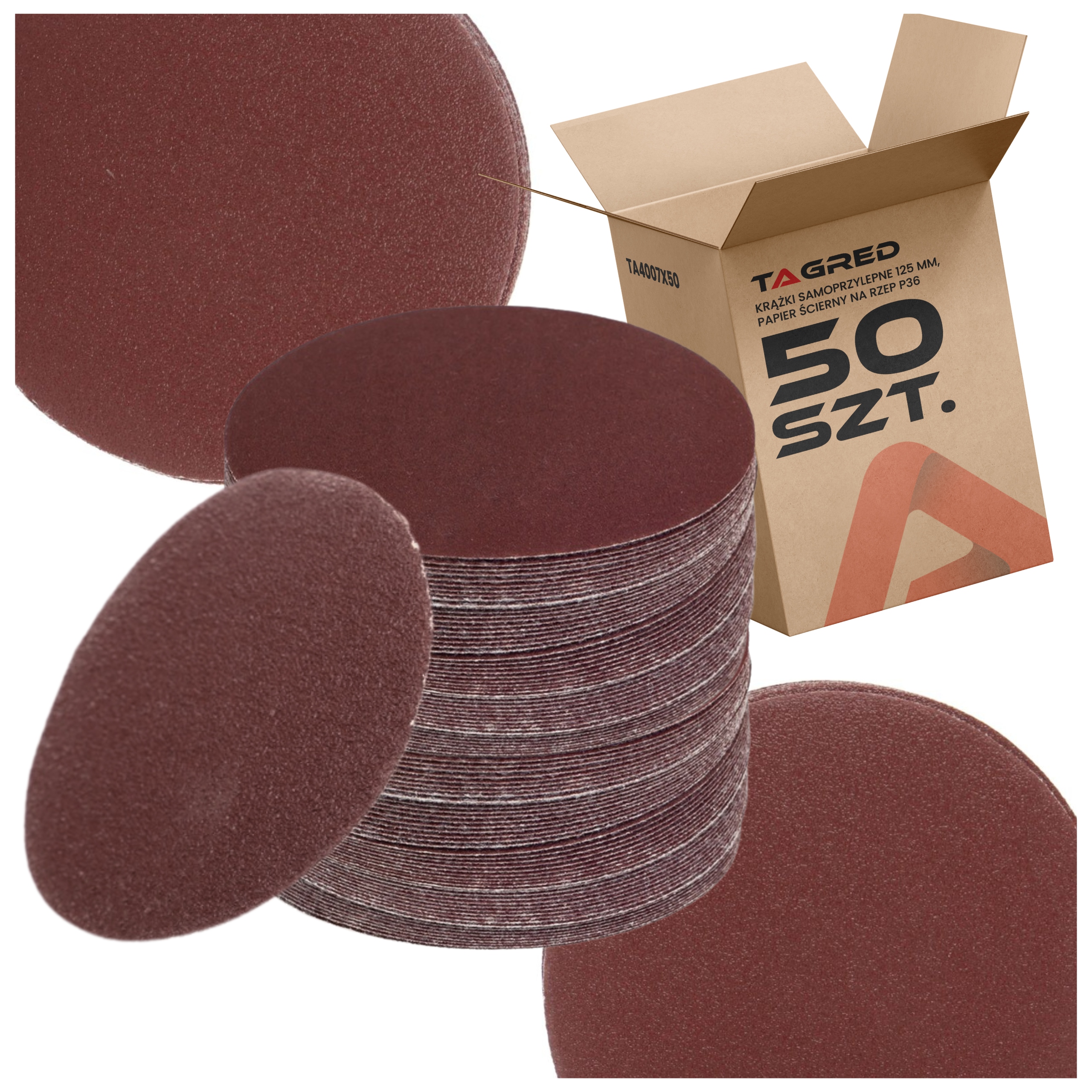 50x Krążki Ścierne 125 Samoprzylepne Na Rzep 36