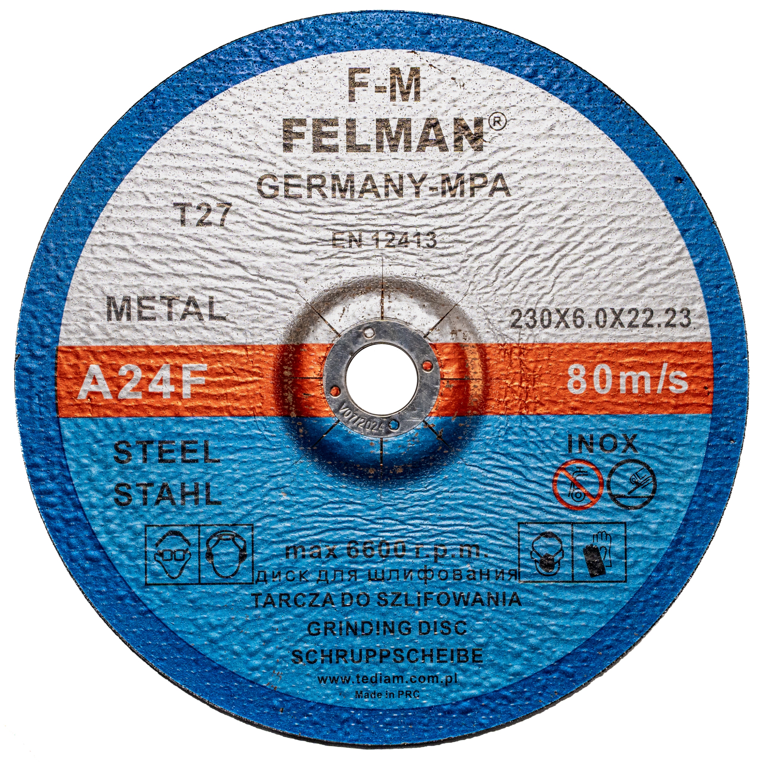 

Tarcza do szlifowania metalu 230x6 mm Felman
