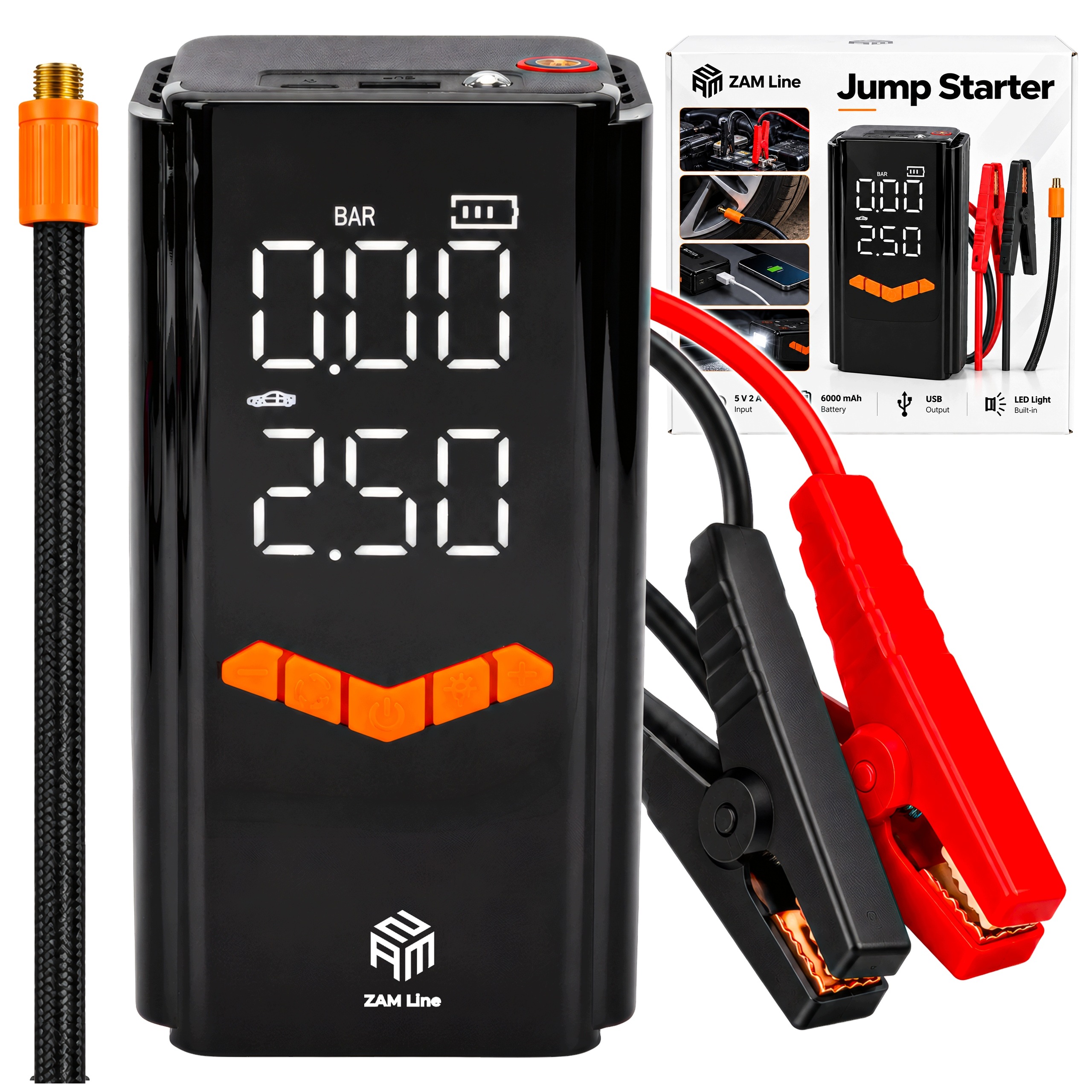 Jump Starter S Kompresorem Přenosný Startér Do Auta ZAMLine 6000 mA