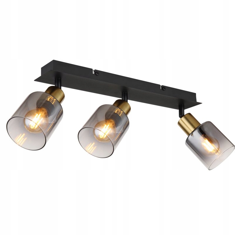 Stropný reflektor Globo Hollsy 3xE14 čierny mat zlatý dymové sklo