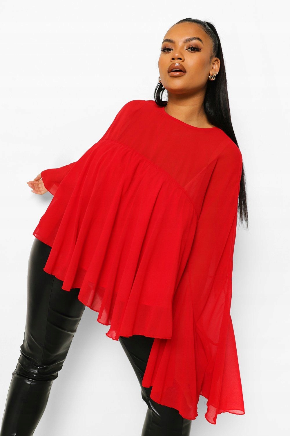 BOOHOO CZEROWNA BLUZKA SZEROKI RĘKAW PLUS SIZE R.3XL W028 Rozmiar 3XL