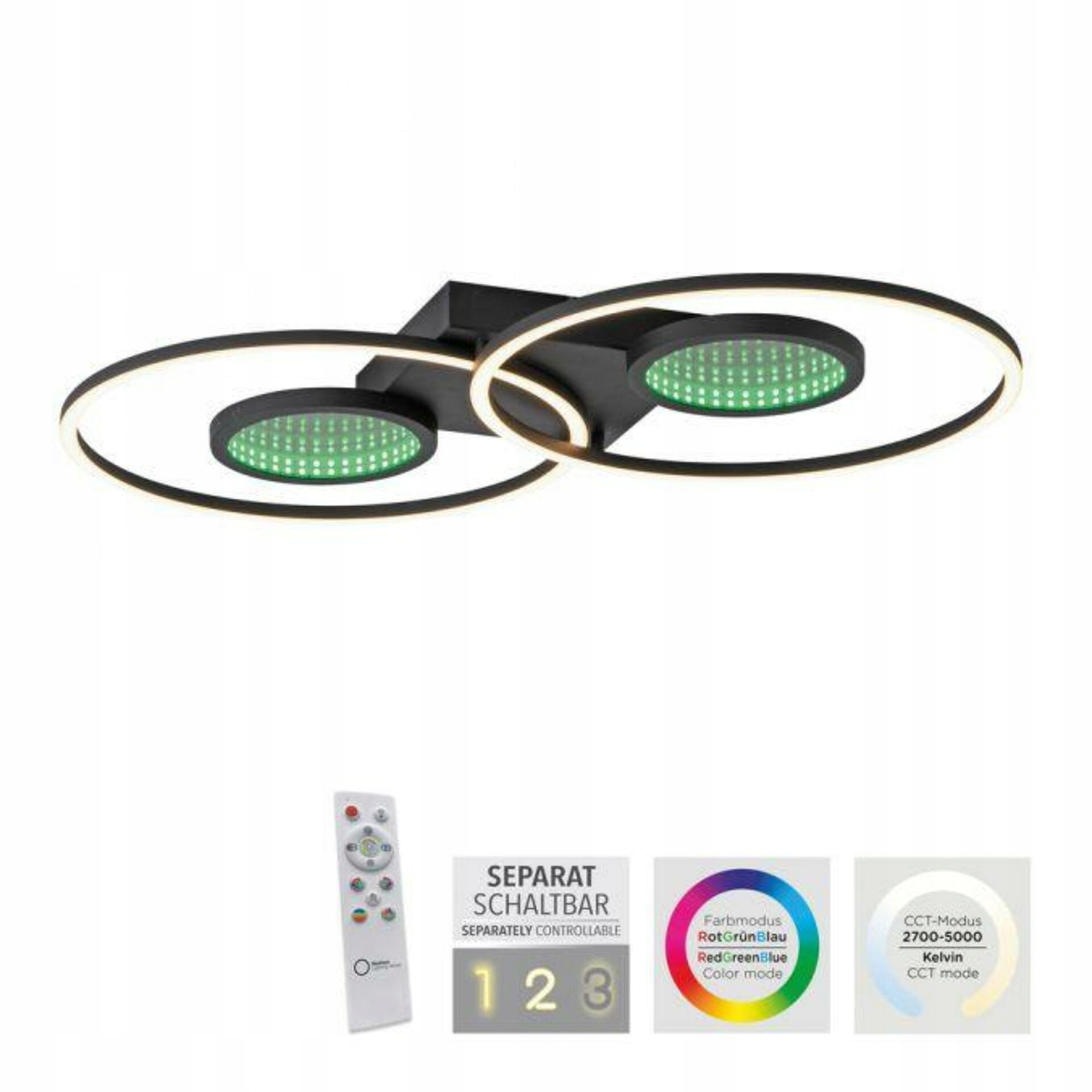 Led stropné svietidlo čierne, Rgb efekty, Cct, stmievateľné, diaľkové ovládanie