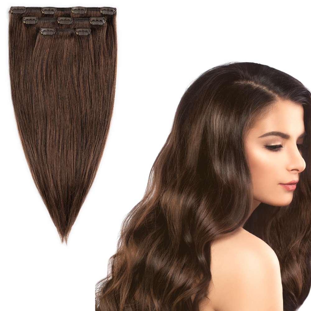 Připínací příchytky na vlasy Clip In 43 cm, 3 pásky #3 bronzové příčesky