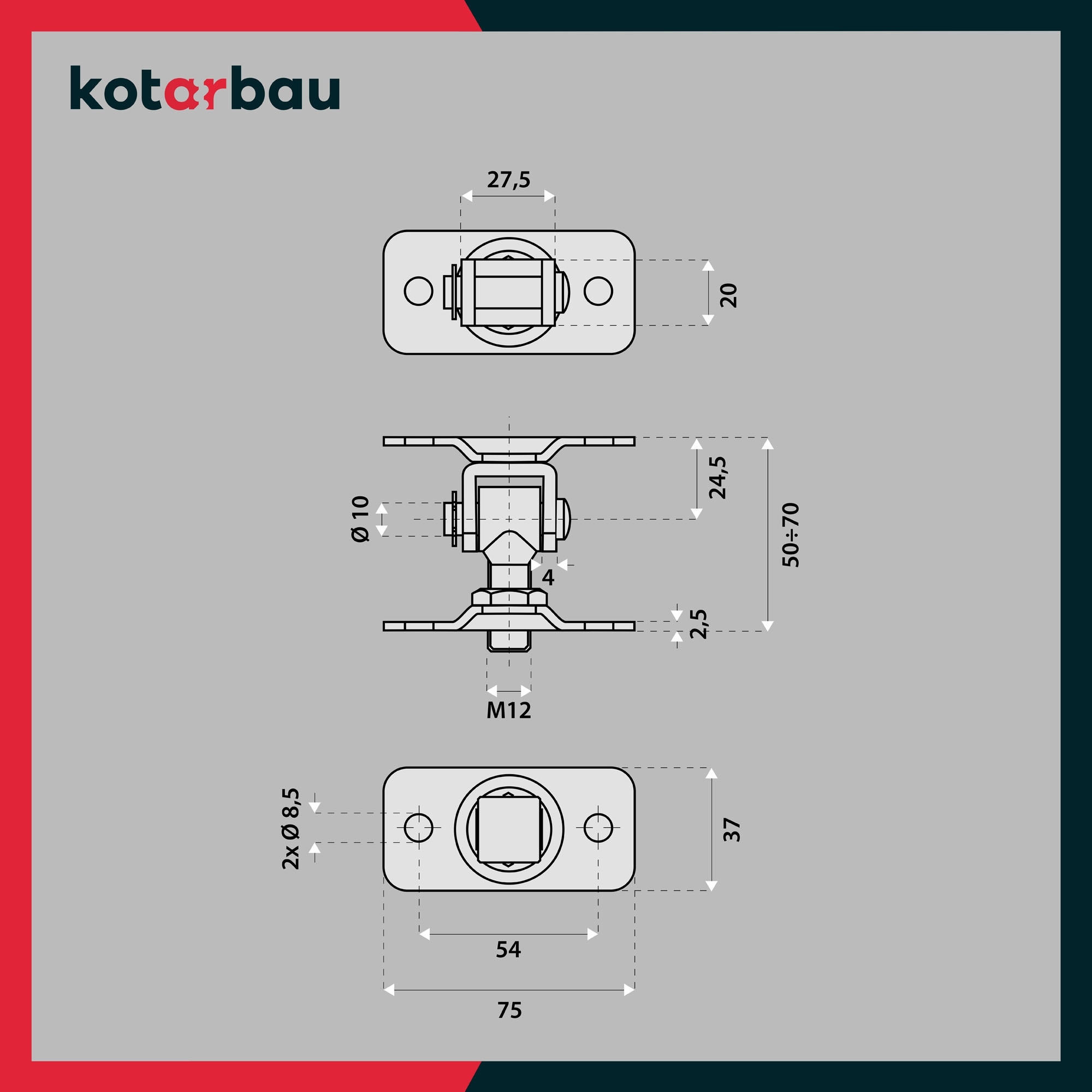 ZESTAW 2X ZAWIAS DWUSTRONNY M12 REGULOWANY PŁYTKA PRZYKRĘCANY BRAM FURTEK EAN (GTIN) 5904994072508