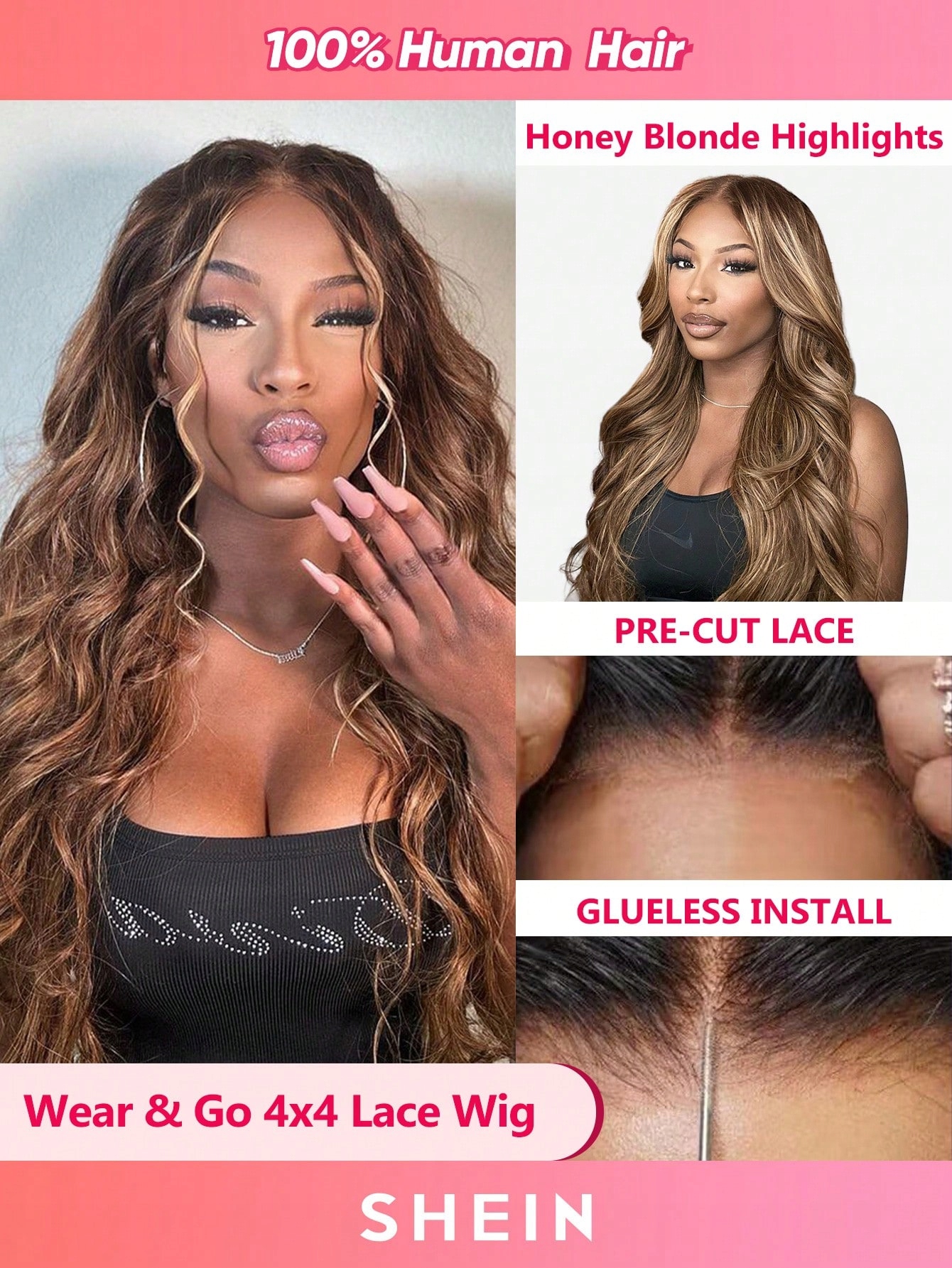 Shein Vlnitá blond medová paruka