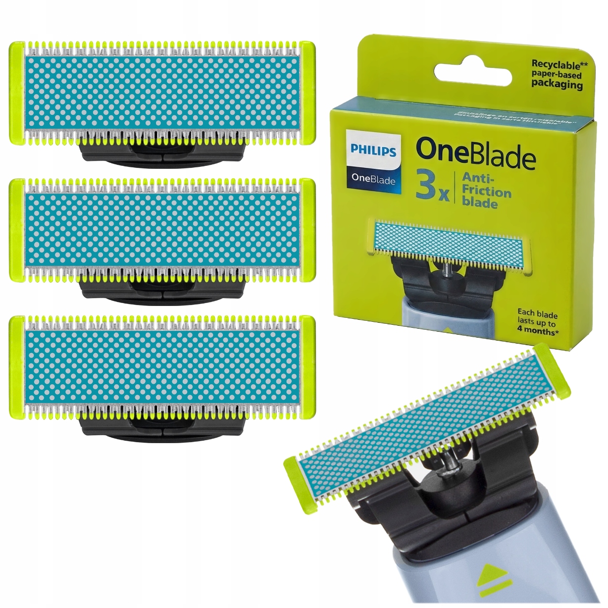 3x Náhradní Břit Pro Holicí Strojek Philips Oneblade Pro Citlivou Pleť Originální Břity