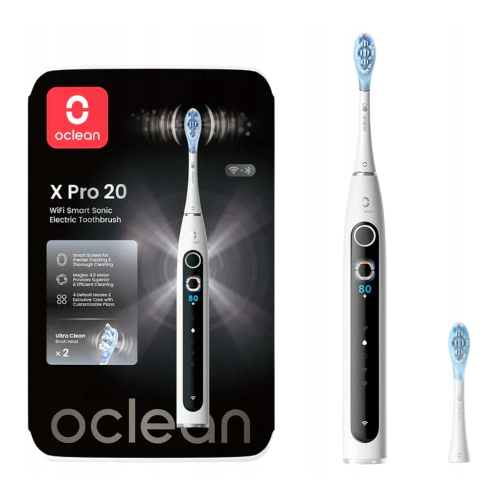 Oclean X Pro 20 White szczoteczka soniczna w kolorze białym z 2 końcówkami