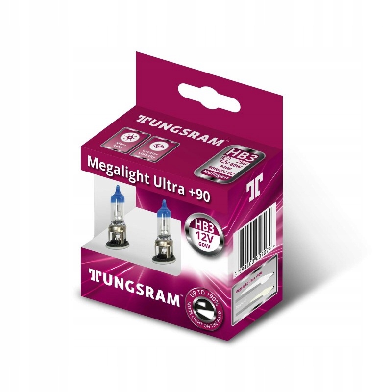 

Żarówki Tungsram Megalight +90% HB3 12V 60W P20d