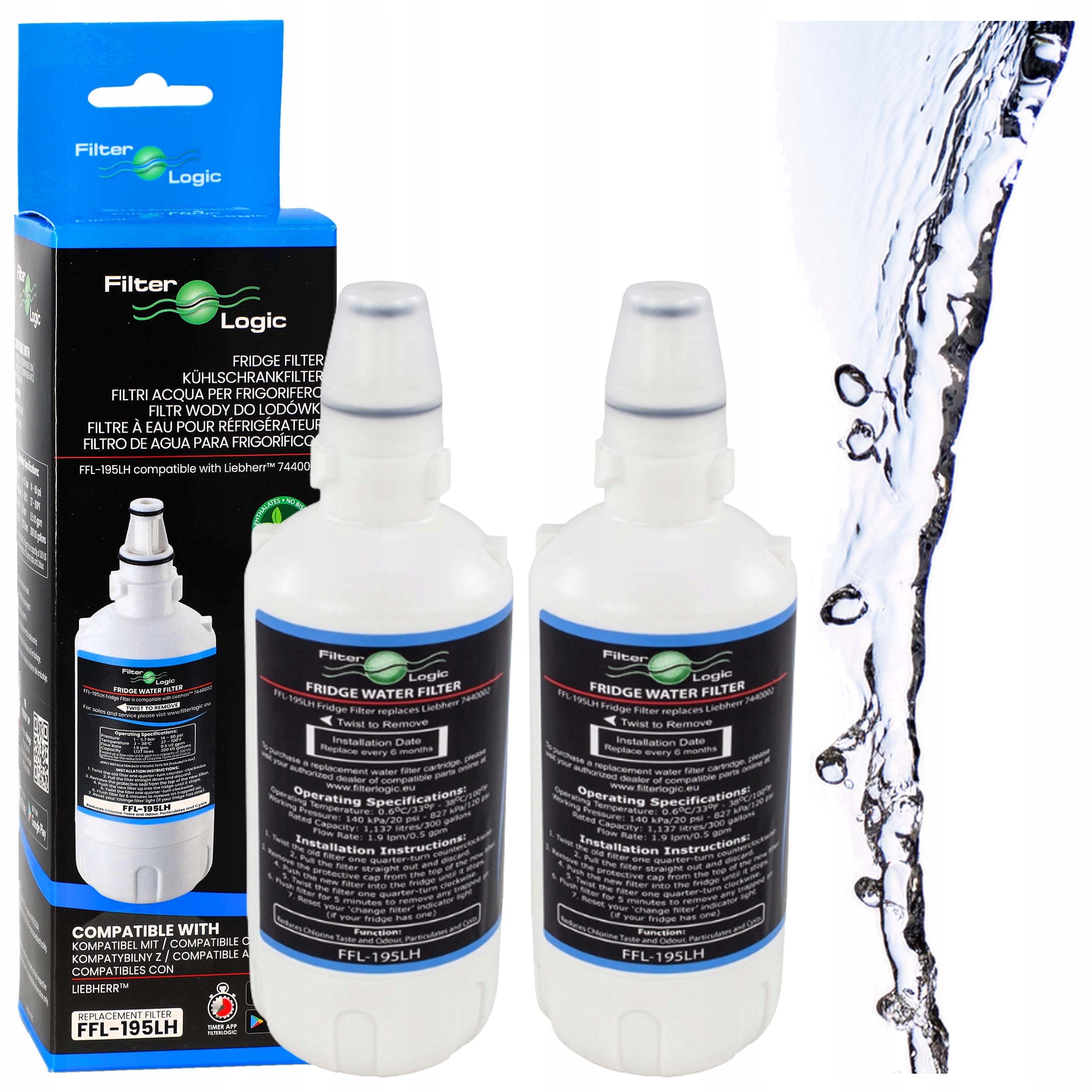 2 szt Filtr wody do lodówki Liebherr 7440002 Miele 7440000 zamiennik