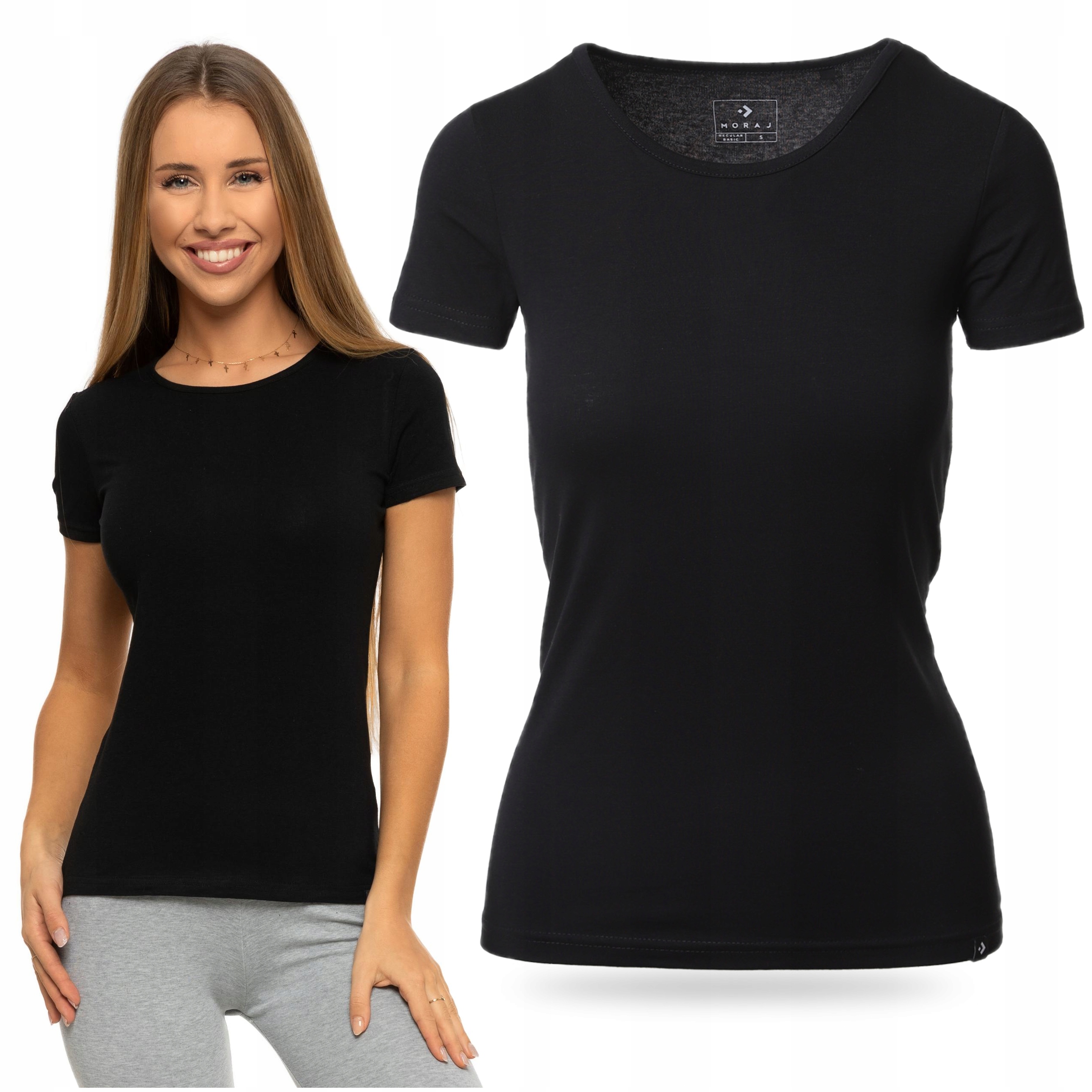 Koszulka Damska Dopasowana Podkoszulka Bawełniana na Krótki Rękaw MORAJ L