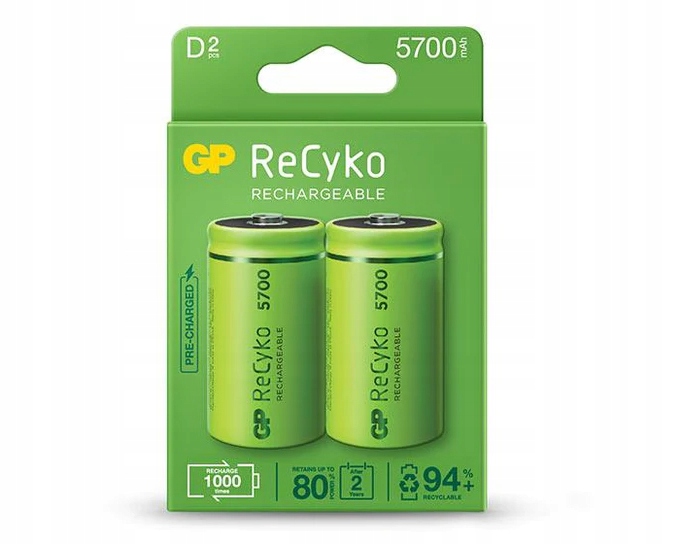 2x nabíjecí baterie D R20 5700mAh NiMH 1.2V Gp ReCyko+ B2