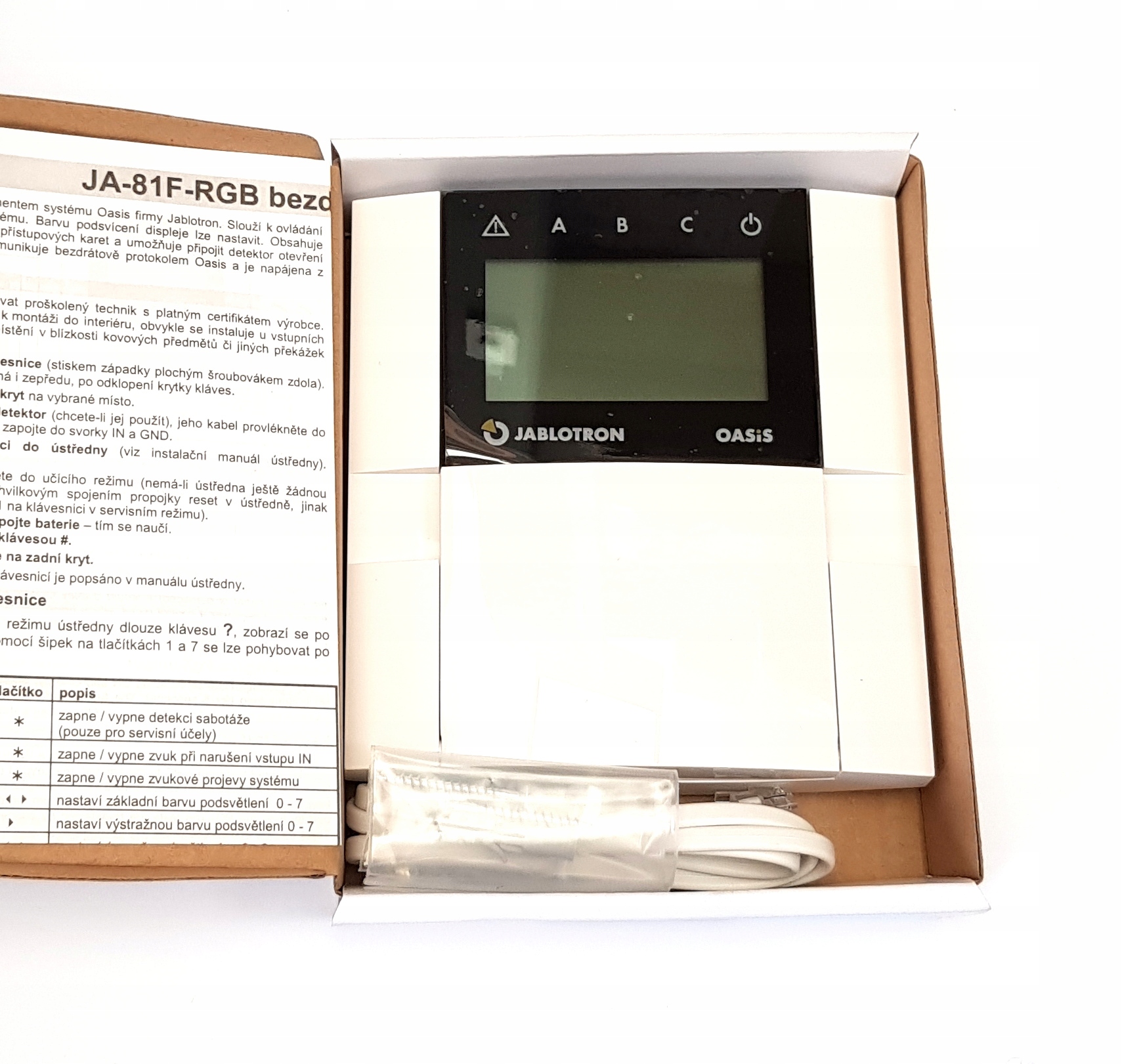 JABLOTRON JA-81F-RGB klawiatura LCD Sterownik OASi Kod producenta JA-81F-RGB