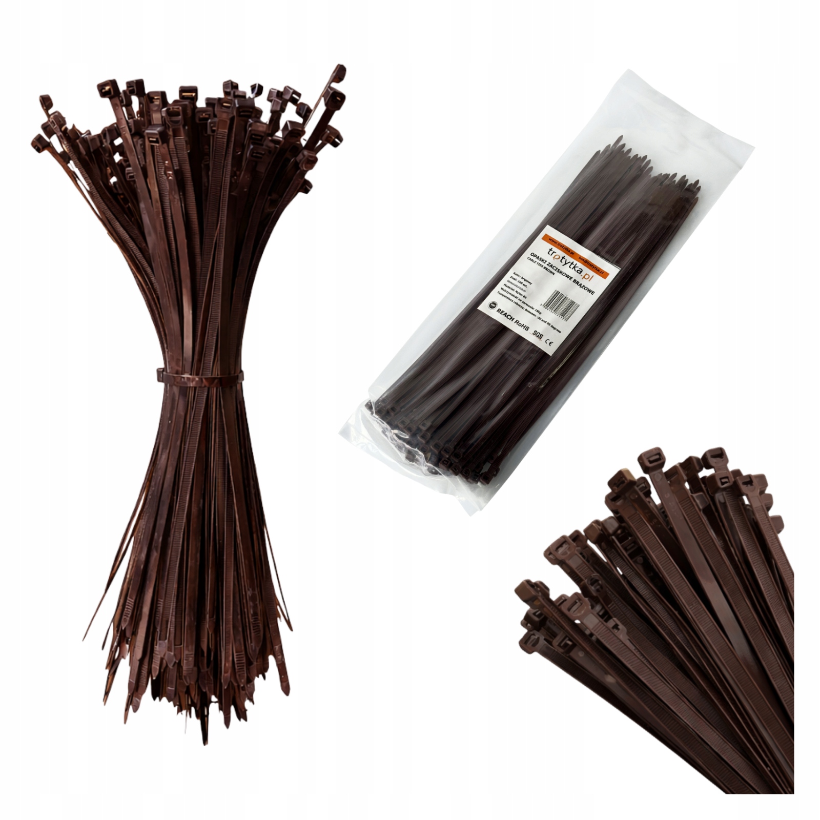 Opaski zaciskowe kablowe trytytki trytki Uv 3,6 x 250 mm, brązowy 100 szt.