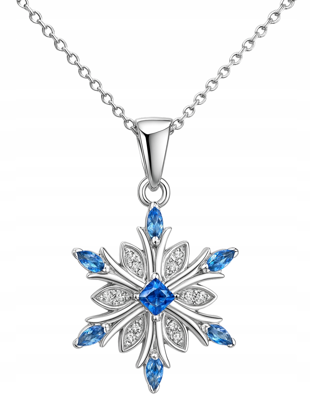 Stříbrný dámský náhrdelník řetízek s přívěskem sněhová vločka modrá Vánoce