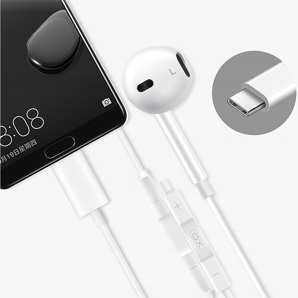 SŁUCHAWKI PRZEWODOWE DOUSZNE USB TYP C UNIWERSALNE BIAŁE Z MIKROFONEM Model EP2