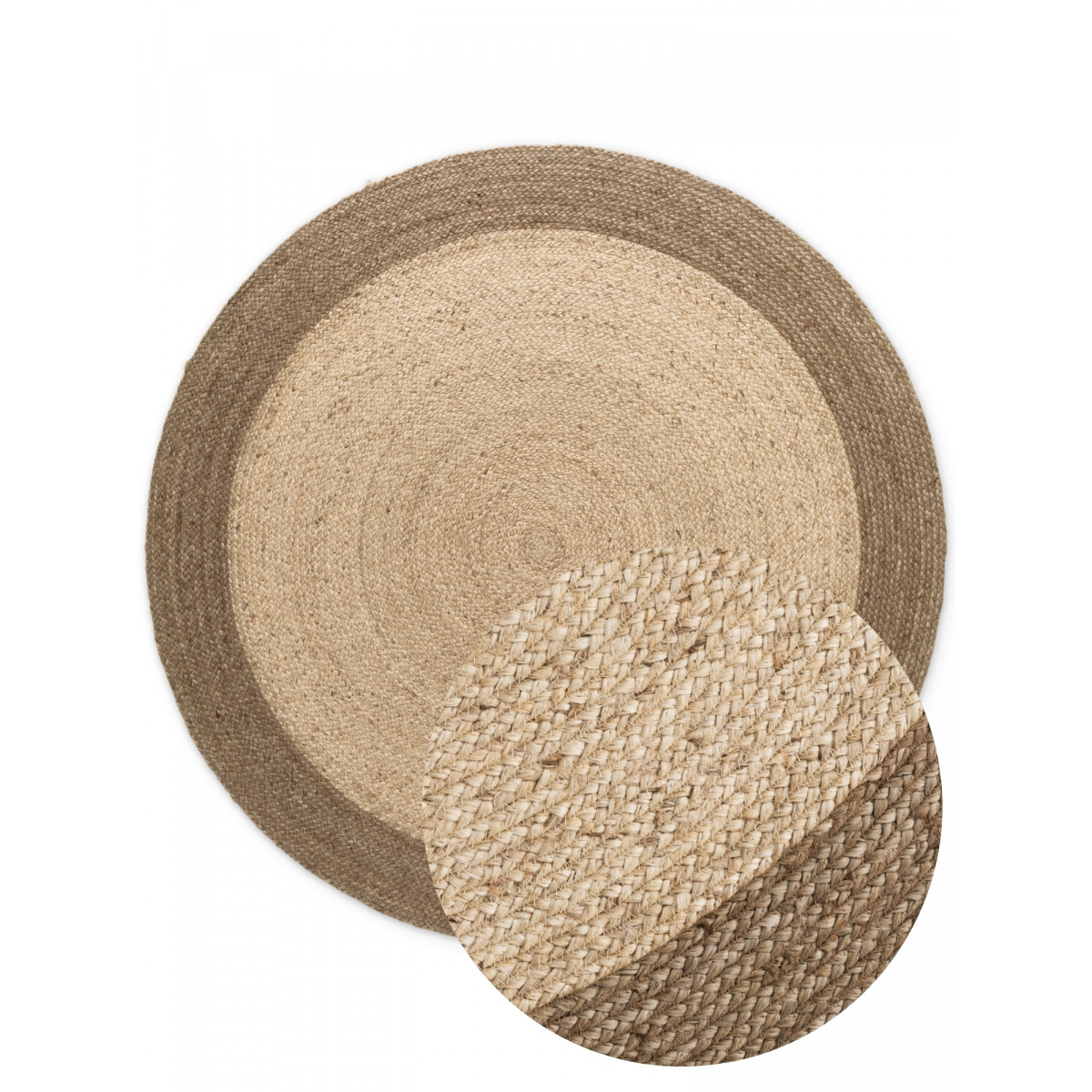 Koberec okrúhly jutový 160 cm, béžovo-krémový, obojstranný, ručne tkaný
