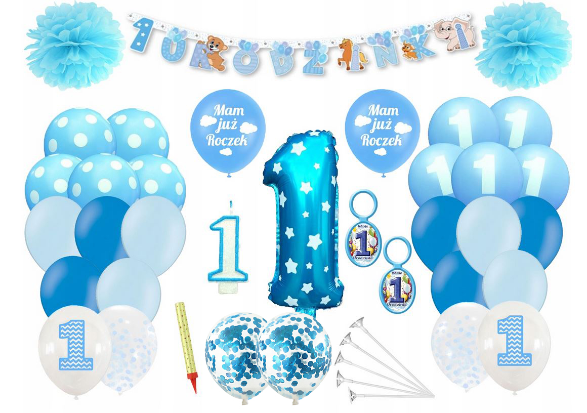 ZESTAW pierwsze Urodziny Roczek dekoracje balony Wypełnienie powietrze