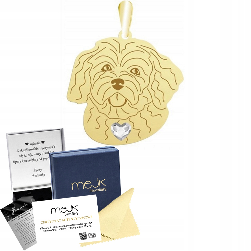 Zlatý přívěsek se psem Maltipoo 925 Dárek Šperky Žena Gravírování Bonus