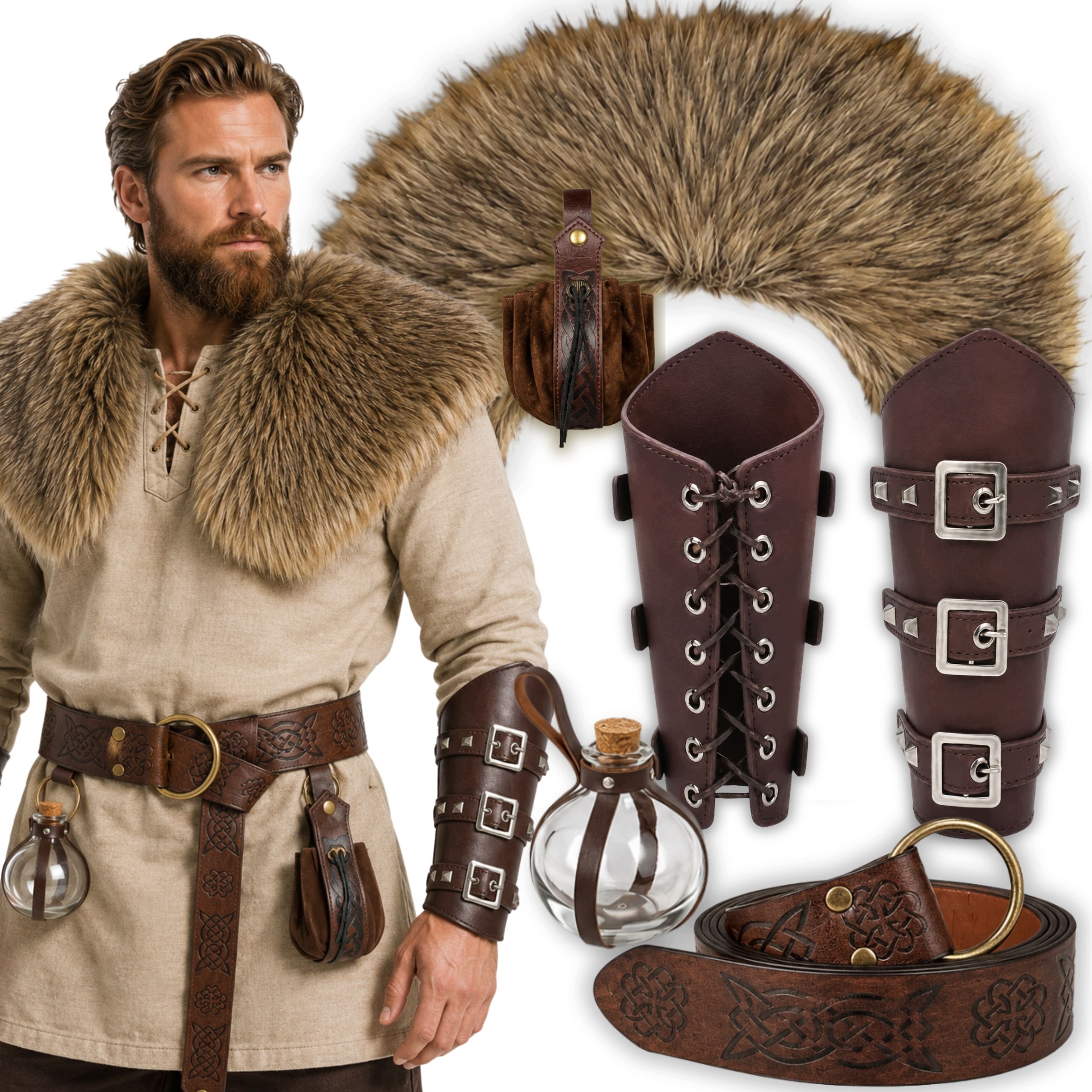 Kostým Vikinga Převlek Bojovník Pas Kožešina Karvaš Středověký Rytíř