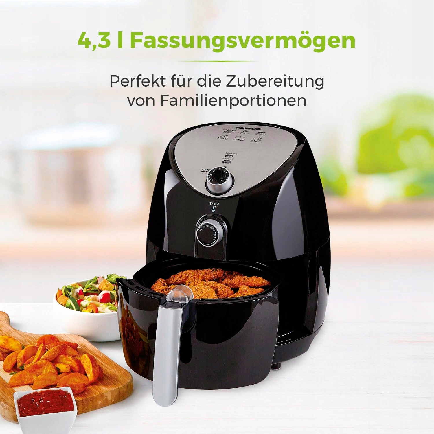 TOWER Frytkownica Beztłuszczowa 4,3L 1500W Dla Rodziny Timer 60 Minut — miniatura 7