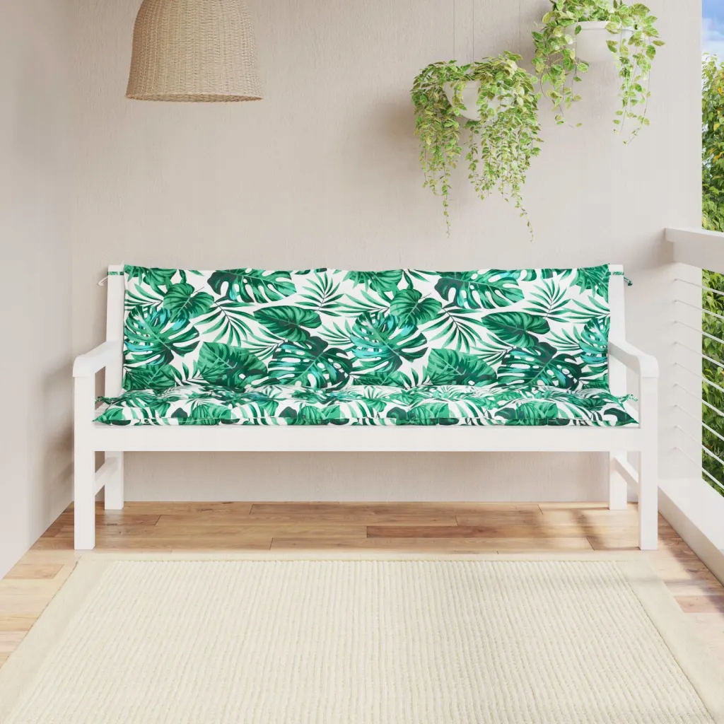 Podušky na zahradní lavici 2 ks vzor listů 180x50x7 cm oxford Zelená 379098