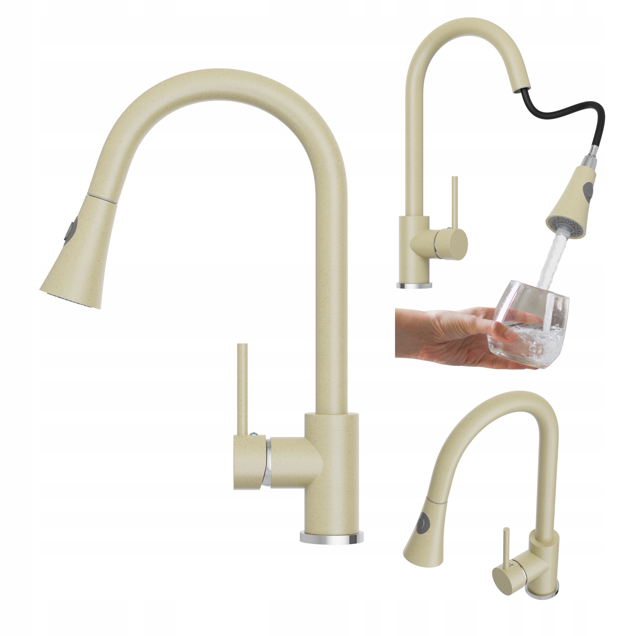 Snake Kuchynská Batéria Béžová S Výsuvným Výtokom