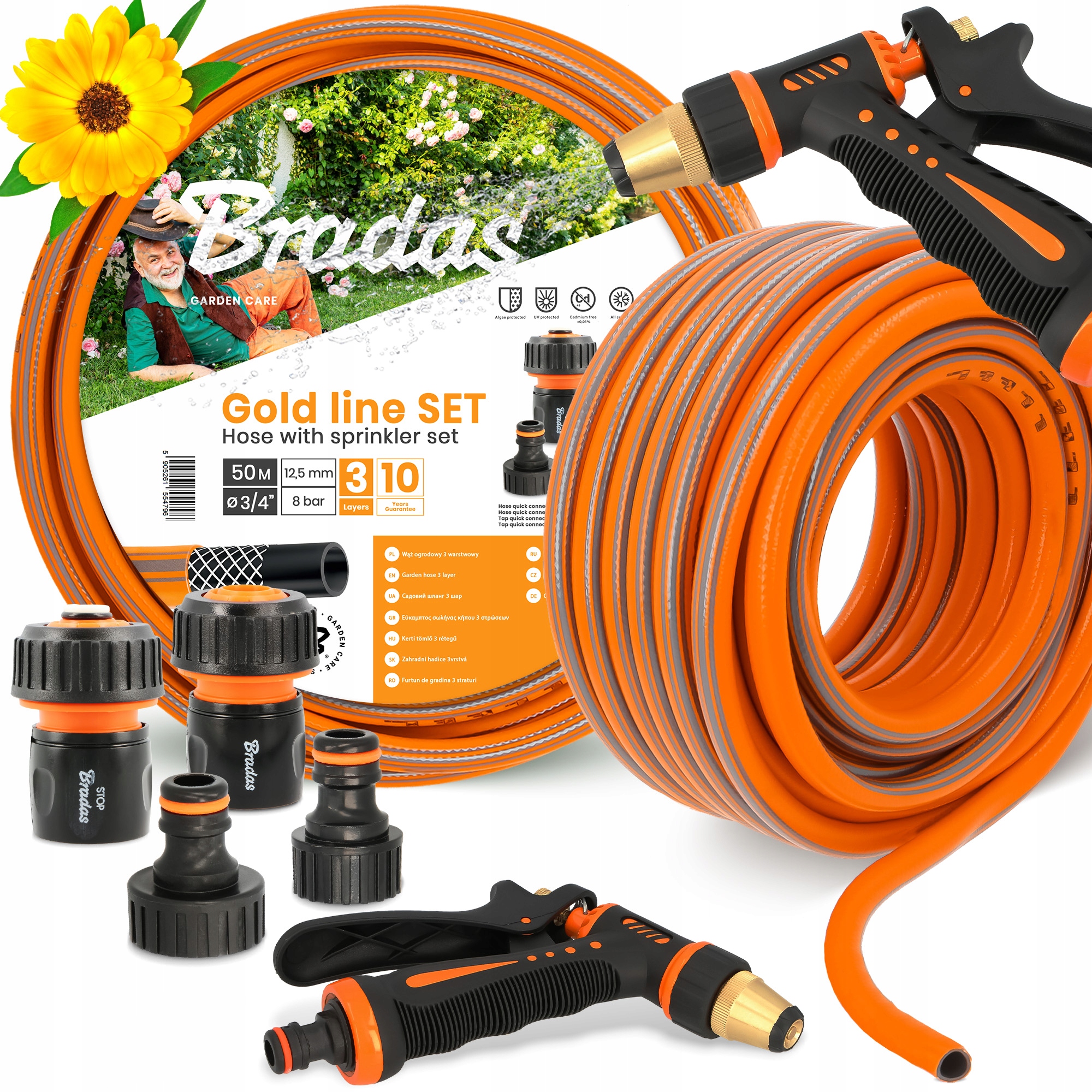 Záhradná Hadica 3/4 Vody Navíjacia 50 m Elastický Šlauf Zalievanie 3-VRSTVOVÝ Yo