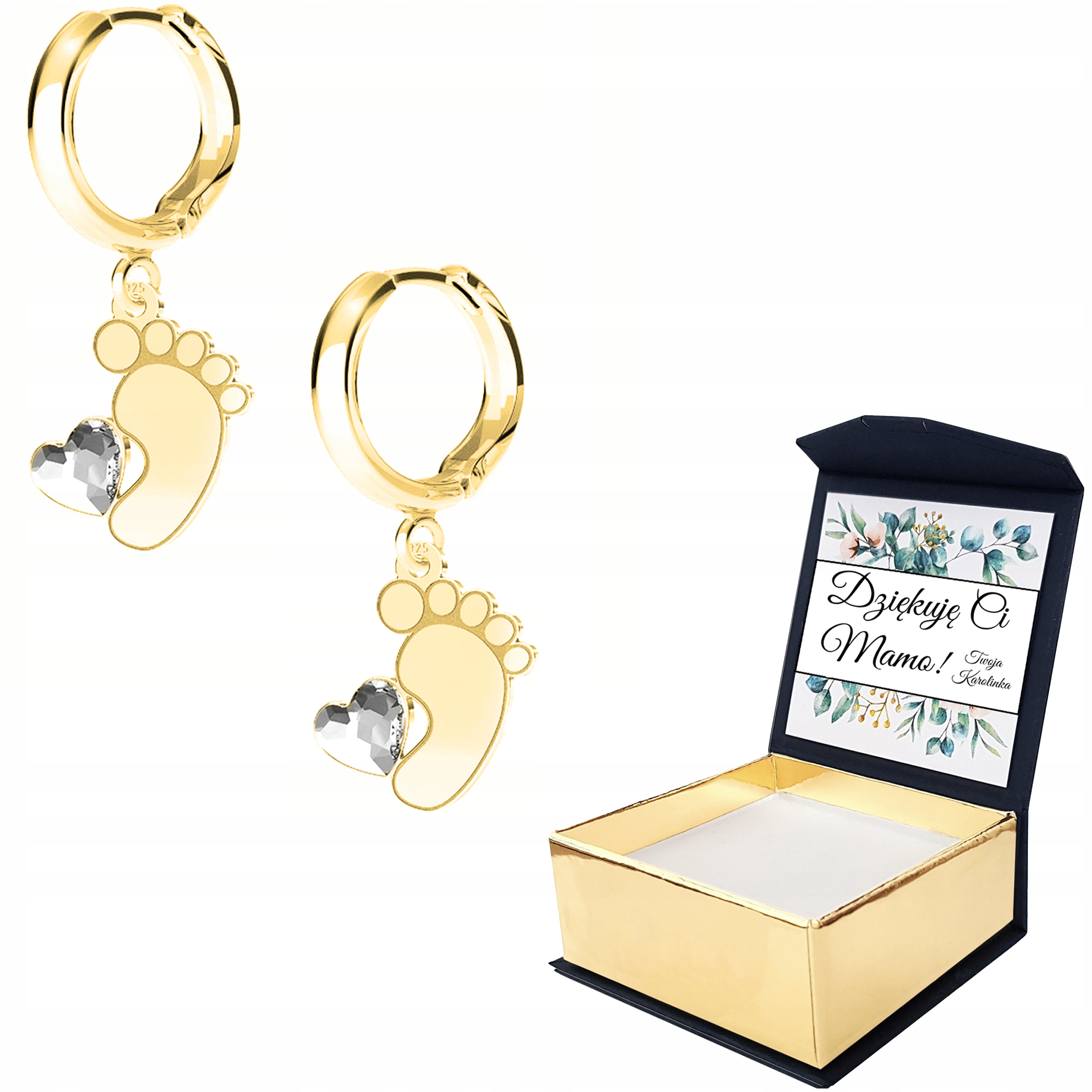 Náušnice zlaté Noha chodidla Zirkony Vlastní Potisk