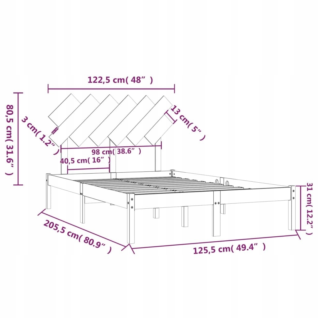 Rama łóżka, 120x200 cm, lite drewno Regulacja bez regulacji