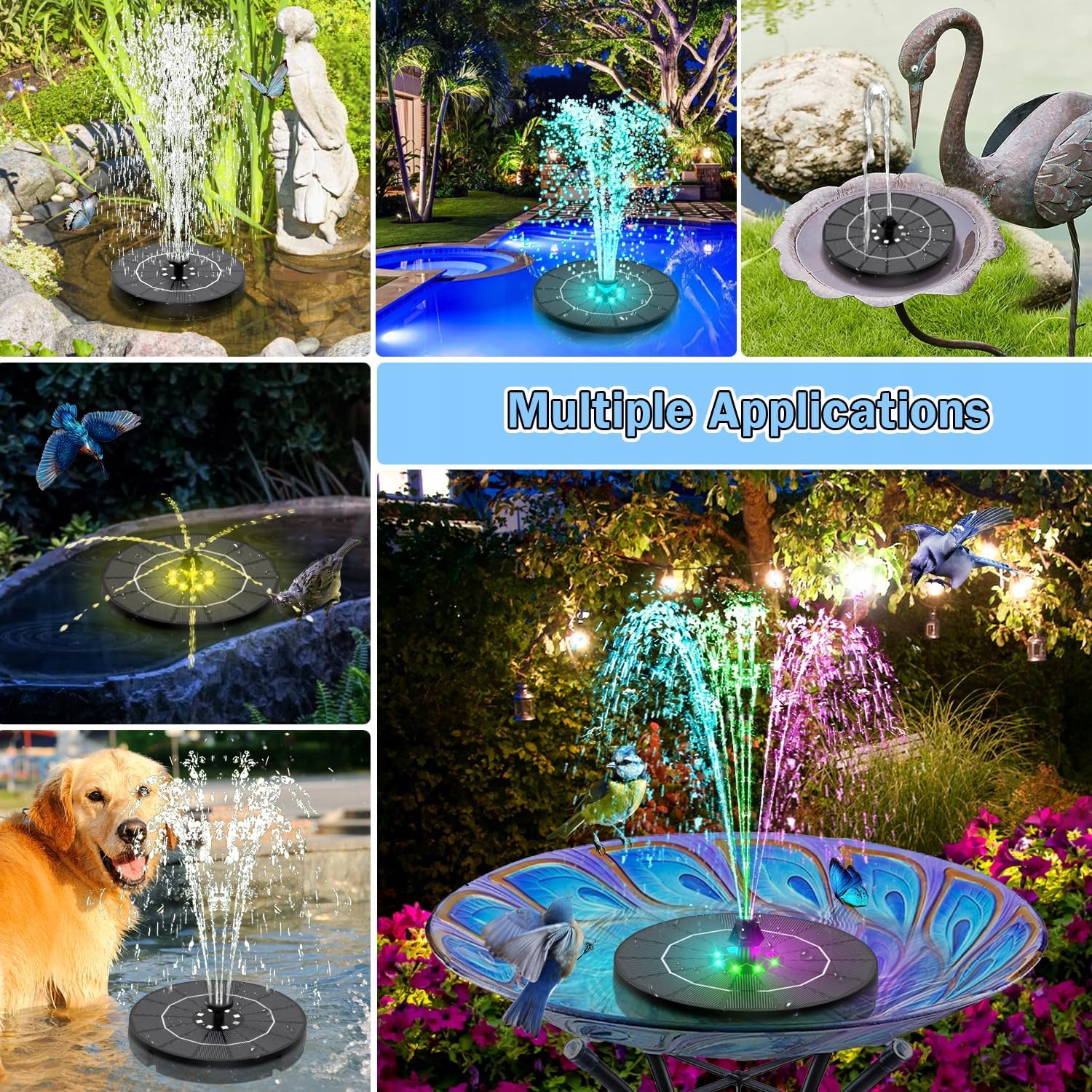 SZMP LED Solarowa Fontanna Ogrodowa 2200mAh Pompa Do Oczka Wodnego — miniatura 9