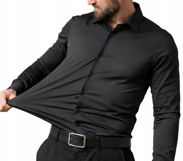 Koszula męska elastyczna biznesowa czarna slim fit klasyczna