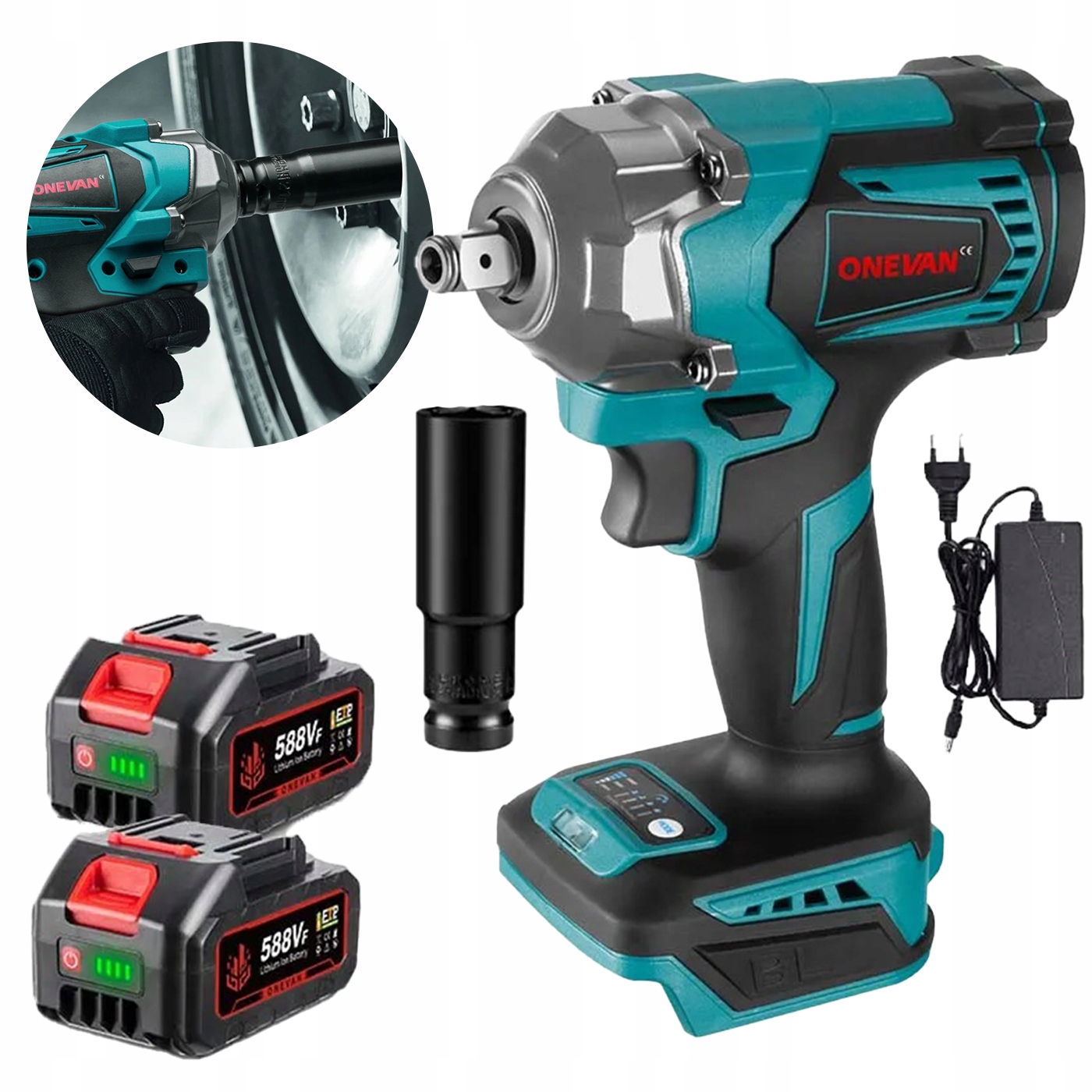 Rázový uťahovák bezkartáčový 1/2" 1200 Nm 18V akumulátorový Led set