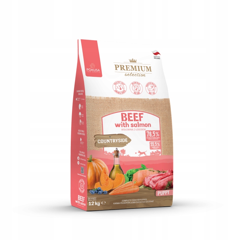 Levně Krmivo Premium Selection Hovězí s lososem Štěňata Pokusa kg