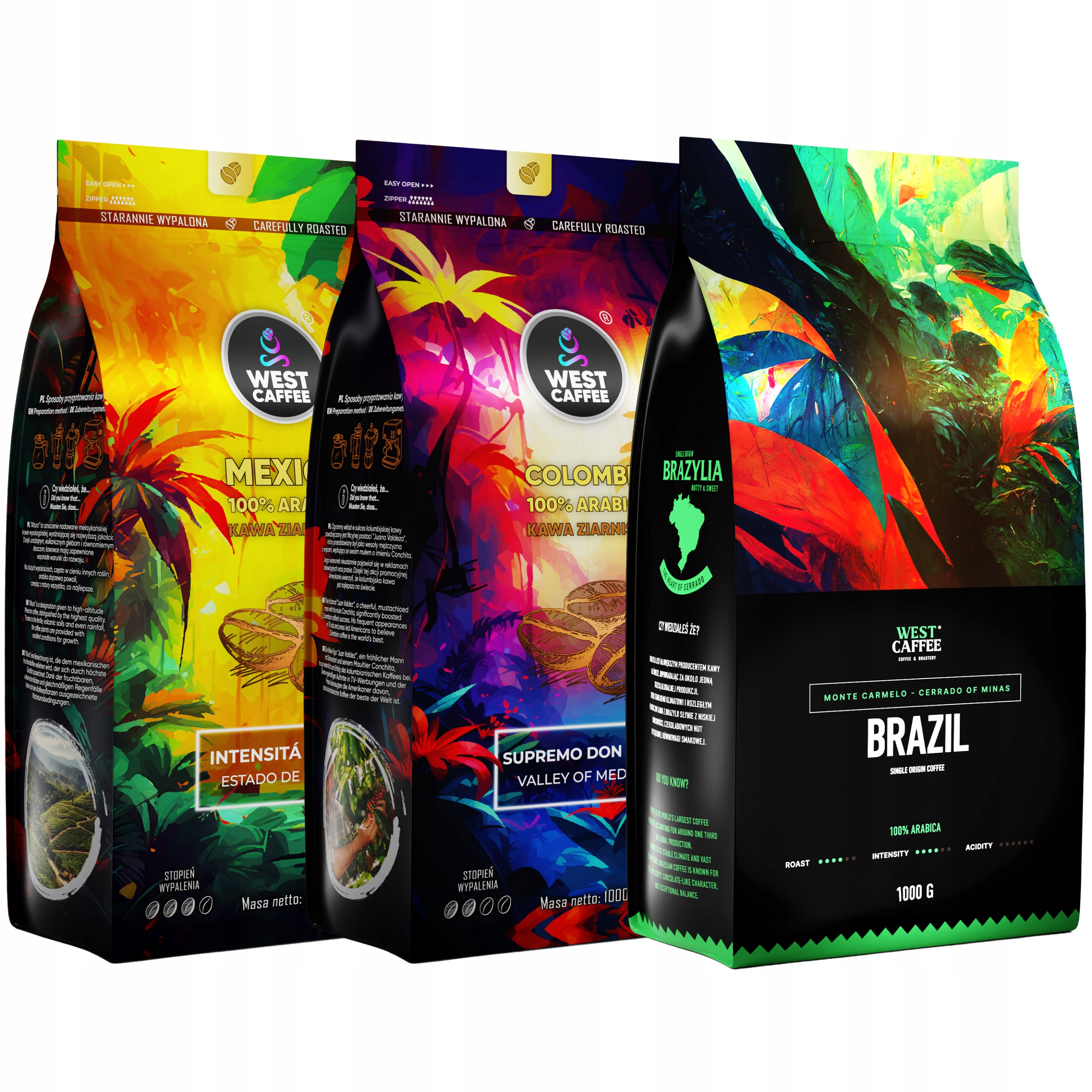 Káva Zrnková 3KG Sada Brazílie Mexiko Kolumbie 100% Arabica Čerstvá!