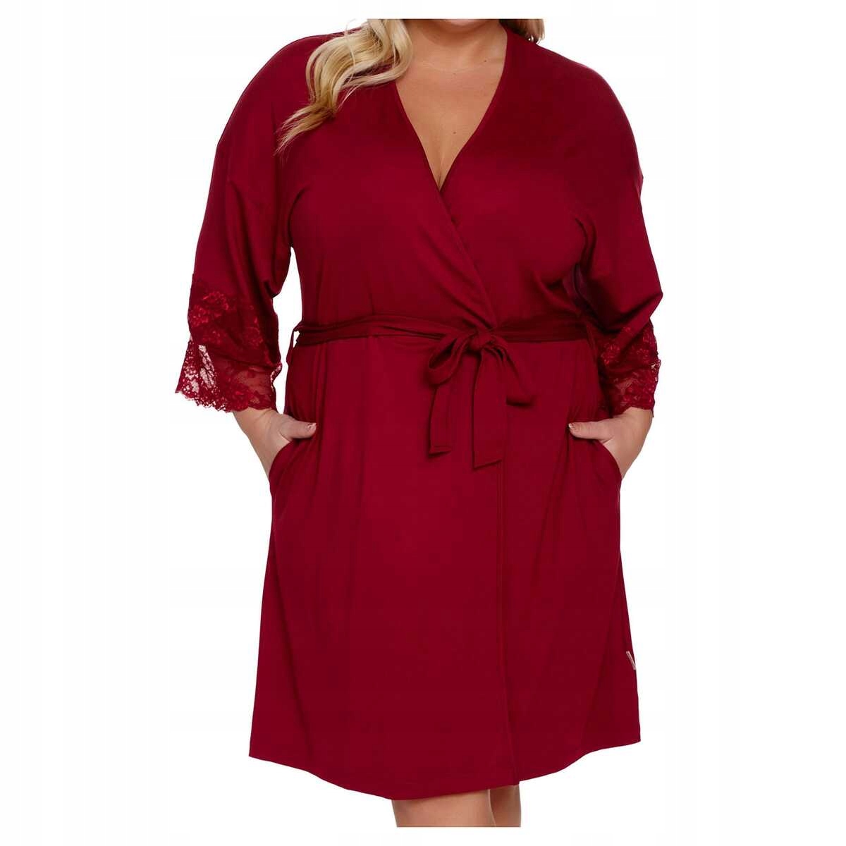Doctornap Dámský župan z viskózy s elegantní krajkou Sww 7261 bordo L